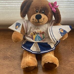 Build-A-Bear Brown and White Stuffed dog with floppy ears and one Pink Bow